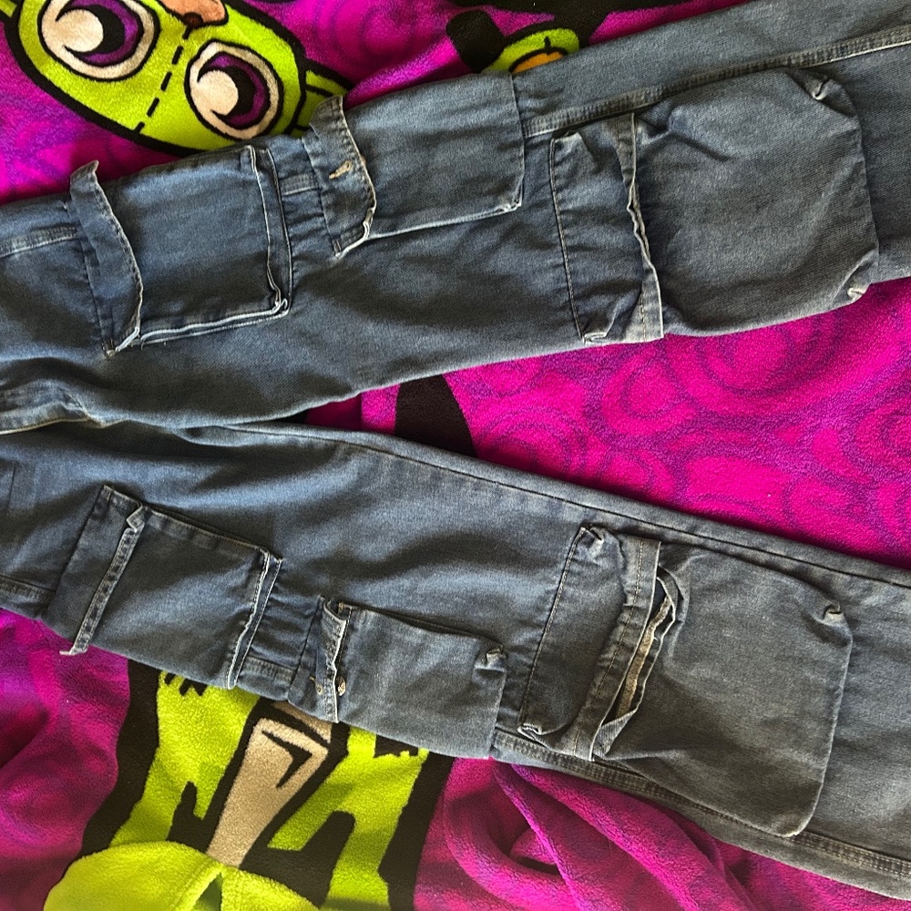 Extra pocket high waist cargo pants jeans denim XS size 0-1 SHEIN unique